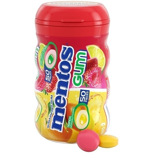 24-PACK OF Sugar Free Gum Mixed Fruit Curvy Bottle Mentos Candy, 6 - 4 - 50 Pc