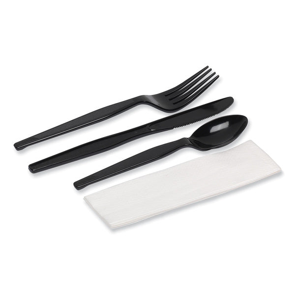 250-PACK OF Dixie CH56NC7 Individually Wrapped Heavyweight Cutlery Set Fork/Knife/Napkin/Spoon Plastic Black (250/Carton)