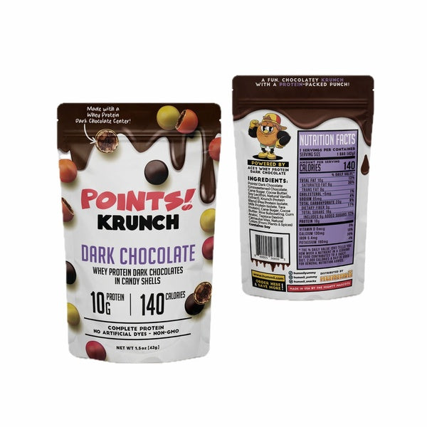 12-PACK OF Candy Coated, Dark Chocolate KRUNCH POINTS 1.5 OZ, Hummii Snacks