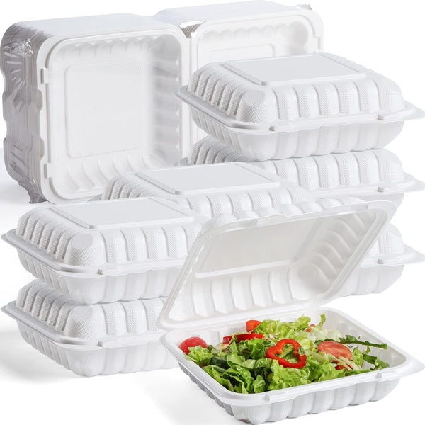 150-PACK OF 150-Count Single Compartment Hinged White Take Out Containers - 9"