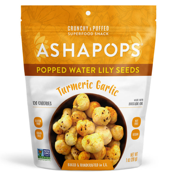 6-PACK OF AshaPops Turmeric Garlic Popped Water Lily Seeds 1oz 6-Pack