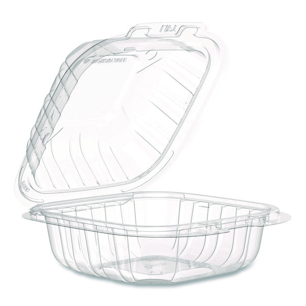300-PACK OF Dart 60PPHT1 6.31 in. x 6.31 in. x 3 in. ProPlanet Microwaveable Hinged Plastic Containers - Clear (300/Carton)