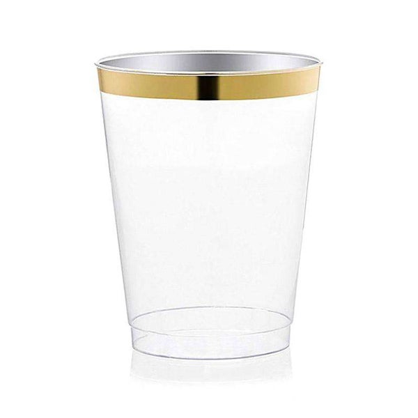 12-PACK OF Cup Plastic 12 oz. Clear with Gold Rim - 240 pcs