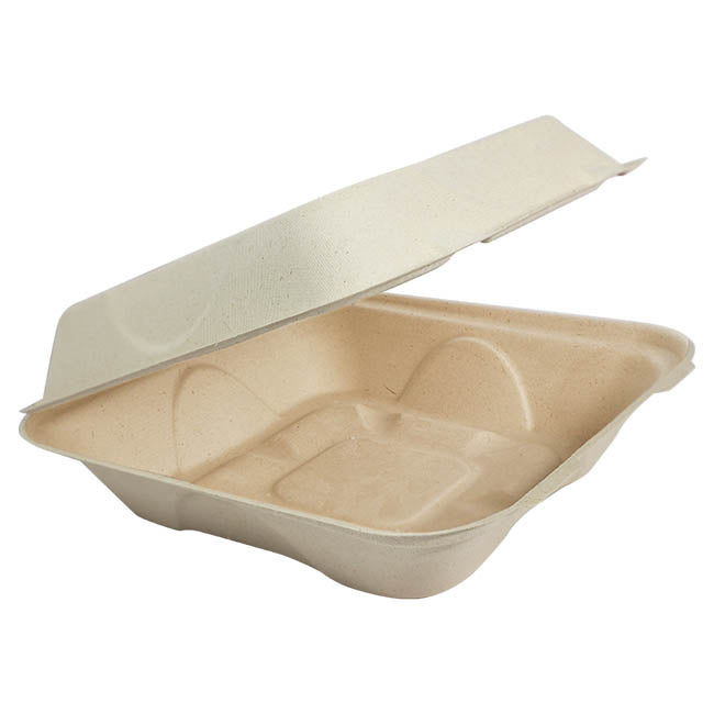 300-PACK OF CONTAINER TAKEOUT World Centric 8x8x3" 1-Compt Compostable Fiber Clamshells PLA Lined | No PFAS | 300 count
