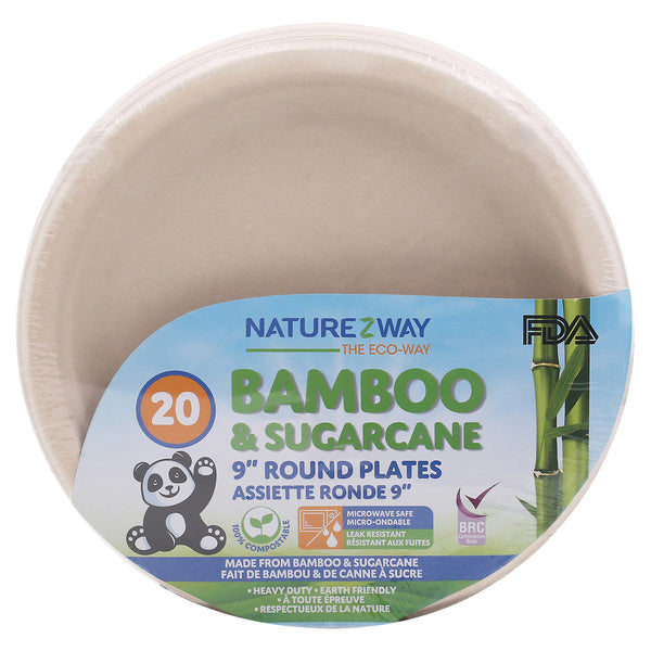 12-PACK OF PLATE ROUND BAMBOO AND SUGARCANE, 9 INCHES