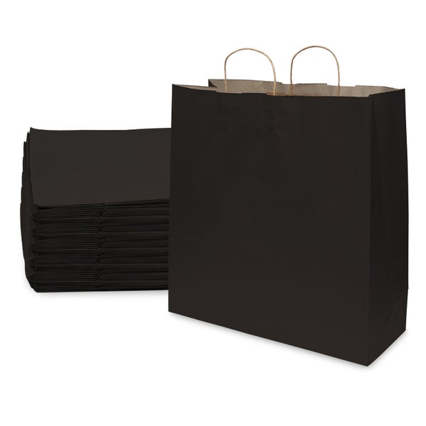 50-PACK OF Bag Paper 18x7x18.75 Inch 50 Count Black 120 GSM Extra Large Prime Line Packaging Kraft Paper Bags with Handles, Shopping Bags for Small Business, Restaurant, Retail, Delivery, in Bulk