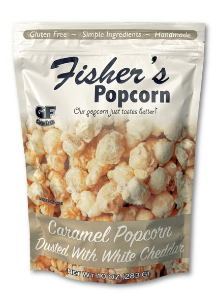 12-PACK OF Popcorn Caramel Dusted w/ White Cheddar Large Pouch, Fisher’s Popcorn