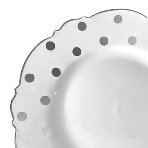 12-PACK OF Plate Dinner 10.25" White Silver Dots