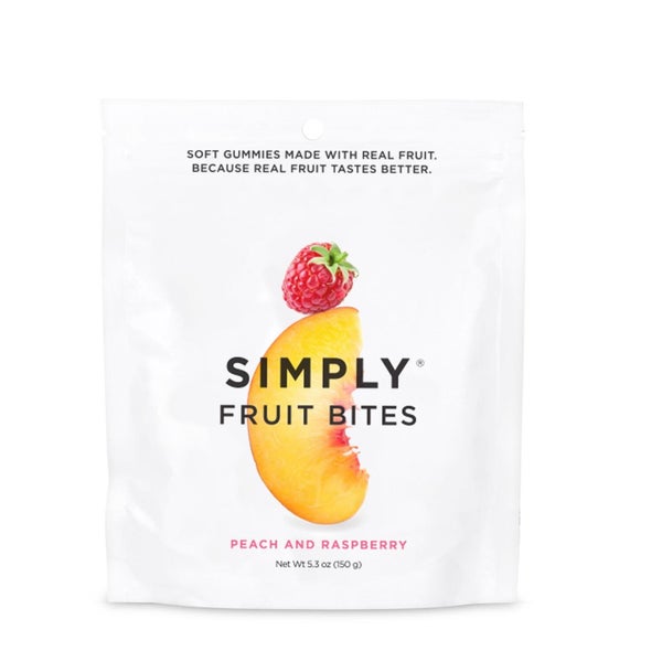 12-PACK OF Candy Fruit Bites Peach Raspberry, Simply Gum