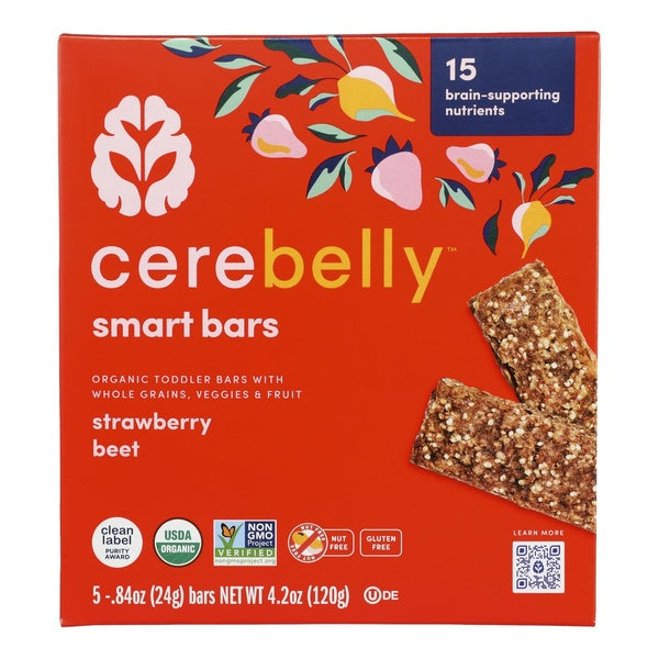 6-PACK OF Snack Bar Organic Strawberry Beet Cerebelly 4.2 oz