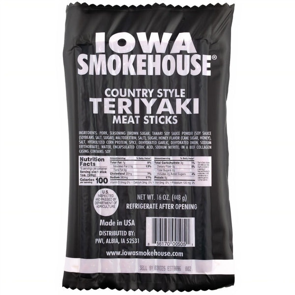 10-PACK OF Meat Sticks Country Style Teriyaki 16 oz, Iowa Smokehouse