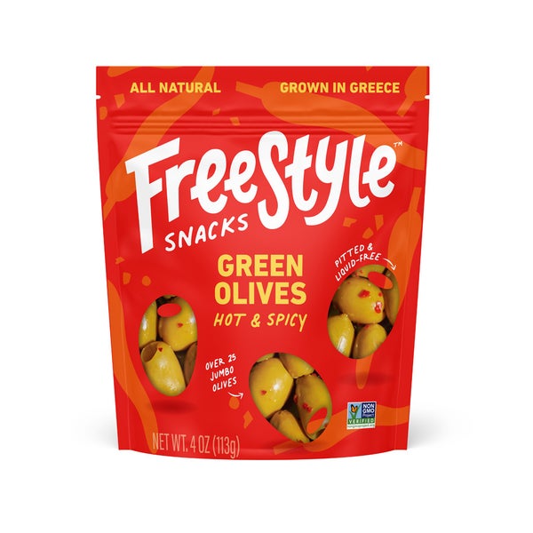 120-PACK OF Snack Olives Green Olives Hot & Spicy 4oz/120ct
