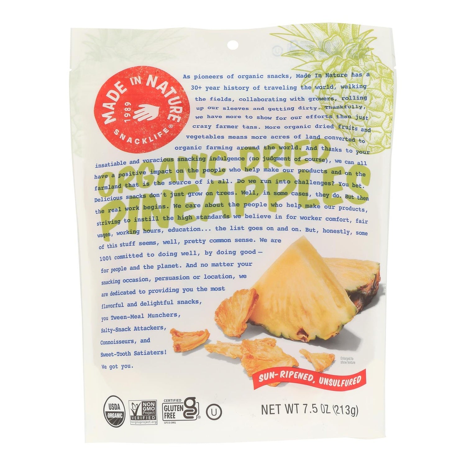 6-PACK OF SNACK FRUIT ORGANIC DRIED PINEAPPLES