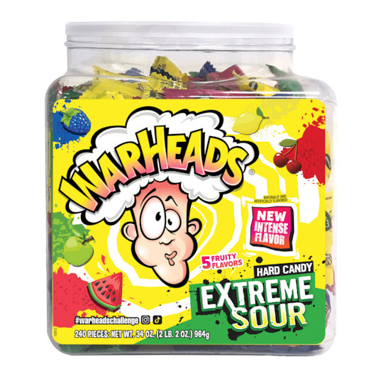6-PACK OF Extreme Sour Hard Candy Tub Warheads, 6 - 34 Oz