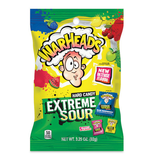 8-PACK OF Extreme Sour Hard Candy Peg Bag Drc Warheads, 8 - 3.25 Oz