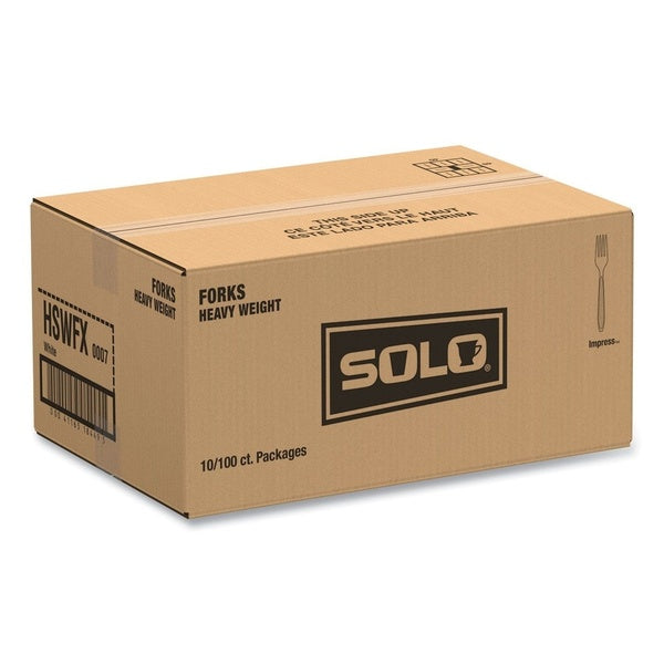 1000-PACK OF Cutlery Plastic SOLO HSWFX-0007 Heavyweight Full-Length Polystyrene Forks - Premium White Utensils (100 Count, 10 Boxes/Carton)