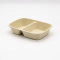 50-PACK OF Fiber Natural 9”x6.3“x1.7" 2 compartment Rectangular Compostable Container 300 counts