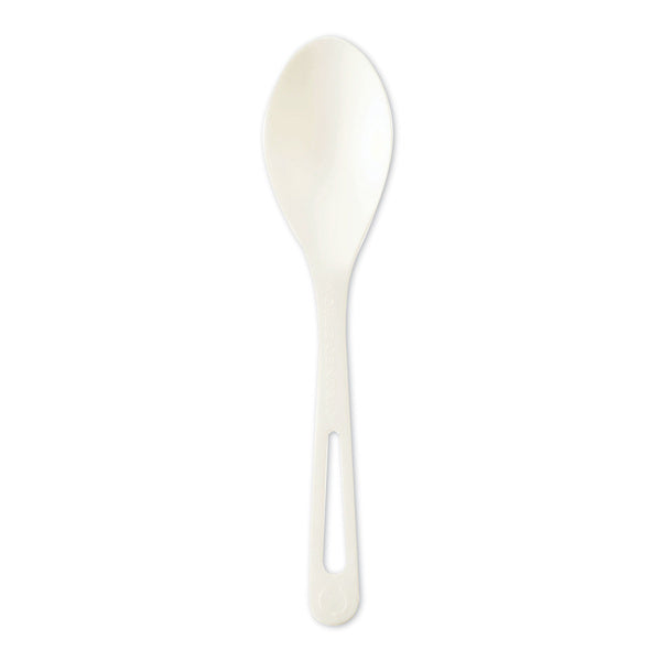 1000-PACK OF World Centric SPPS6 6 in. TPLA Compostable Cutlery Spoon - White (1000/Carton)