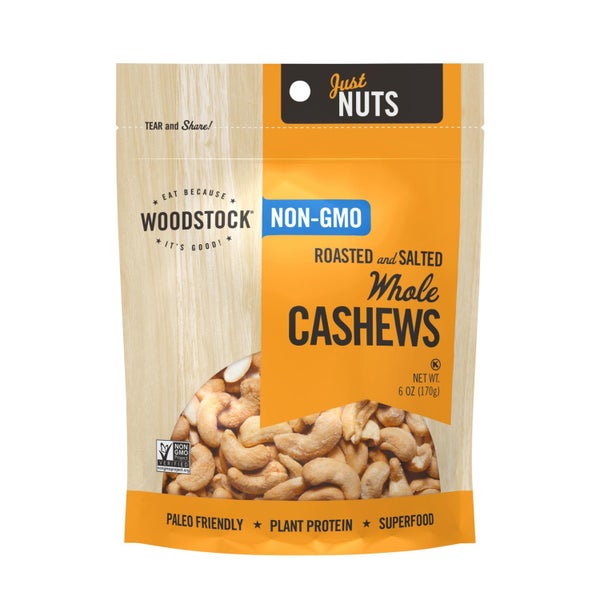 8-PACK OF Cashew Whole Roasted And Salted Woodstock 6 oz