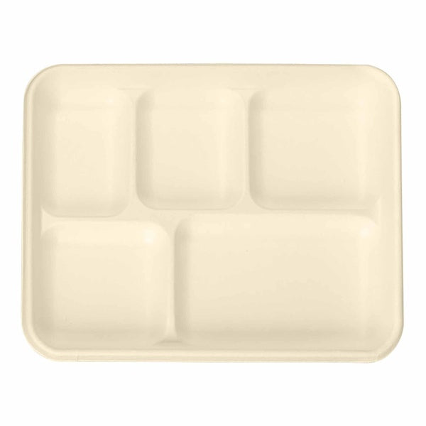 16-PACK OF Plate-Sugarcane Bagasse Compostable 5-Compartment Food Trays - Case of 16 (400 Pcs)