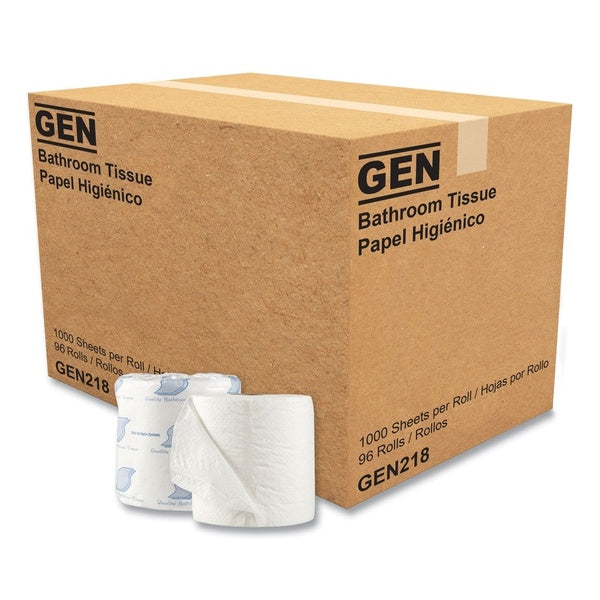 96-PACK OF GEN GN218 Septic Safe Standard Bath Tissue Rolls - Individually Wrapped White Rolls (1000 Sheets/Roll, 96 Rolls/Carton)