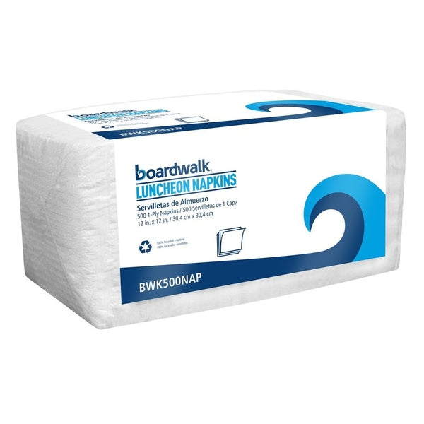 500-PACK OF Boardwalk 4514 White 12x12 Inch 1-Ply Quarter-Fold Lunch Napkins - 500 Count Pack for Convenient Dining