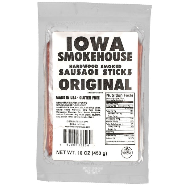 6-PACK OF Snack Sticks Original 16 oz, Iowa Smokehouse