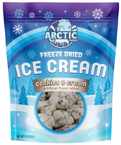 12-PACK OF Candy, Freeze Dried Ice Cream - Cookies + Cream, Arctic Farms
