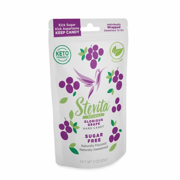 6-PACK OF Candy Hard, Sugar Free Glorious Grape Pouch, Stevita Naturals