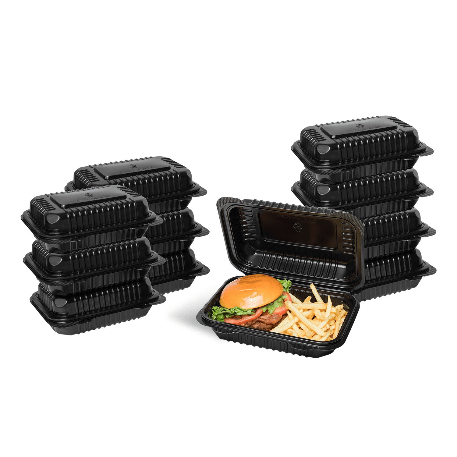 250-PACK OF Container Takeout Karat 250 ct 9''x 6'' Hinged Food Containers | PP | Black