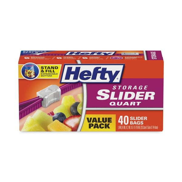 40-PACK OF Bag Plastic Hefty 1 Quart Slider Bags - 1.5 Mil Thickness - Clear Plastic Storage Bags (40 Count)