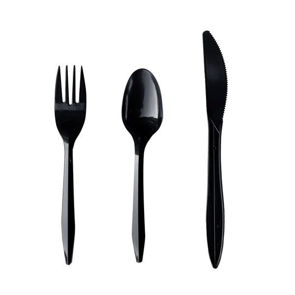 250-PACK OF Cutlery Set Mediumweight Black Plastic Cutlery Set - Fork, Knife, and Spoon Kit - 250 Count for Events and Takeout