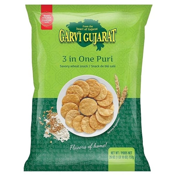 10-PACK OF Snack Wheat Garvi Gujarat 3 In 1 Puri 10x737gm Bag