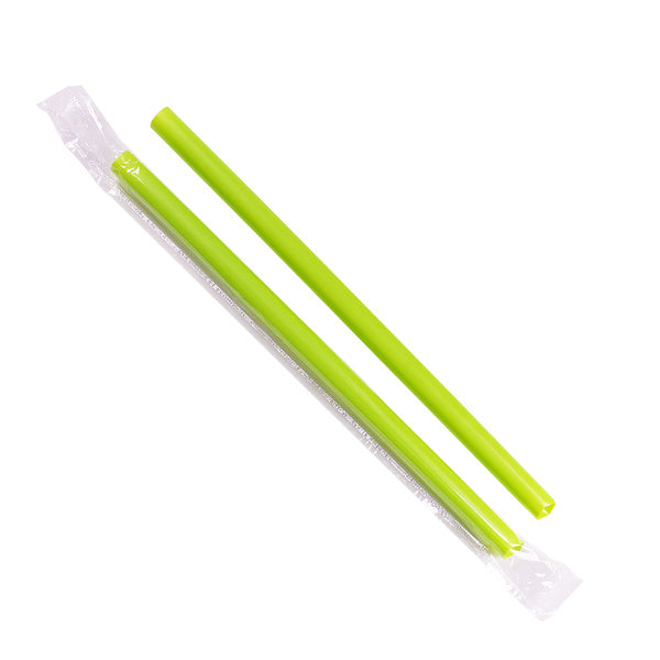 1600-PACK OF Straw Wrapped Karat 1,600 ct Boba Straws | Diagonal Cut | Individually Wrapped | Green (0.39" x 9")