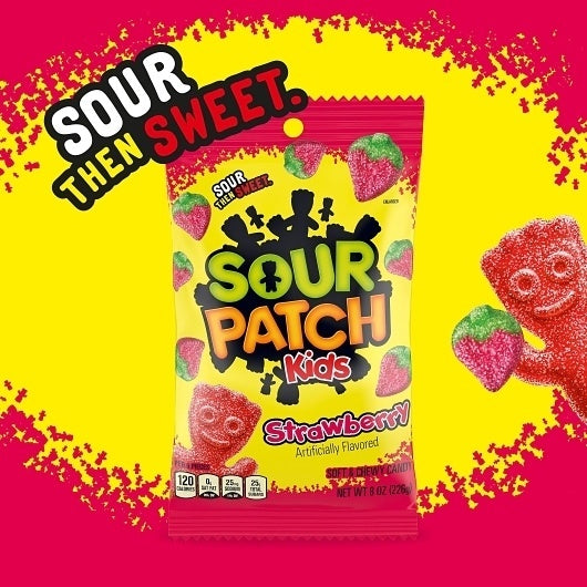 12-PACK OF Strawberry Gummy Candy Peg Bag Sour Patch Kids Candy, 12 - 8 Oz