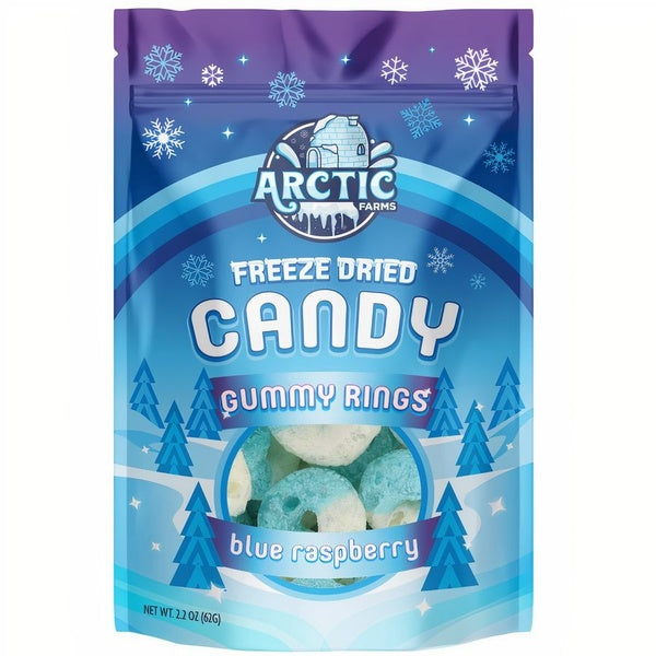 12-PACK OF Candy Freeze Dried Gummy Rings (Blue Raspberry), Arctic Farms