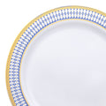 12-PACK OF Plate Plastic 10.25" White Blue Gold