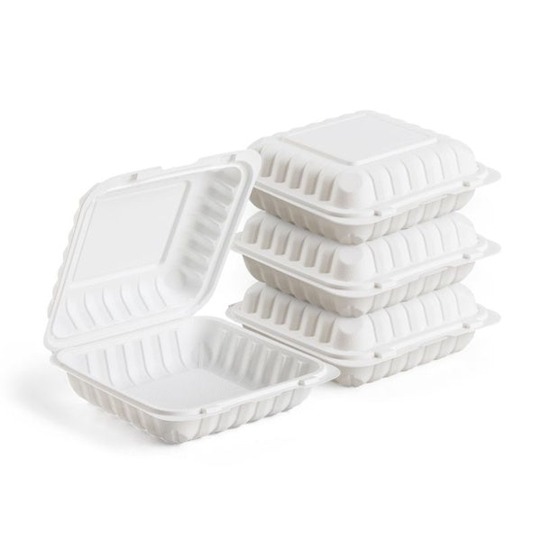 250-PACK OF 250-Count Single Compartment Hinged White Take Out Containers - 6"