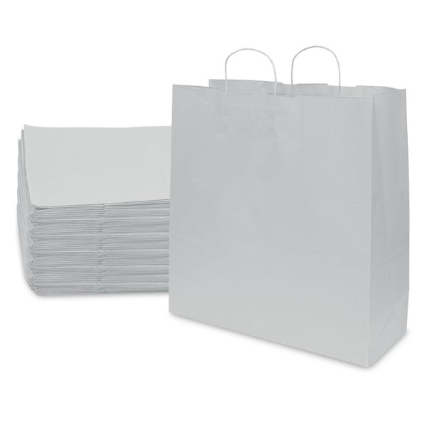 50-PACK OF Bag Paper 18x7x18.75 Inch 50 Count White 120 GSM Extra Large Prime Line Packaging Kraft Paper Bags with Handles, Shopping Bags for Small Business, Restaurant, Retail, Delivery, in Bulk