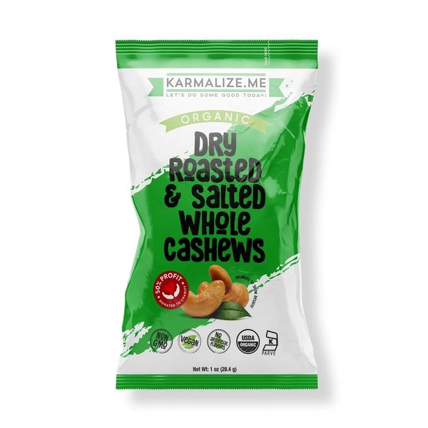 24-PACK OF Organic Cashews Whole Dry Roasted and Salted, Karmalize