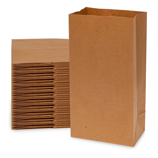 100-PACK OF Bag Paper 6# 100 Count Brown SOS Bags, 6x3.6x11 Inch 55 GSM Popcorn Size Prime Line Packaging Kraft Paper Bags, Paper Sacks for Coffee Beans, Cafés, Delis, Bakeries, Takeout, Delivery, in Bulk