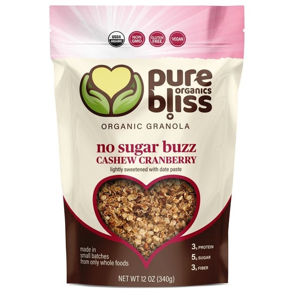6-PACK OF Organic Granola No Sugar Buzz Cashew Cranberry, Pure Bliss Organics