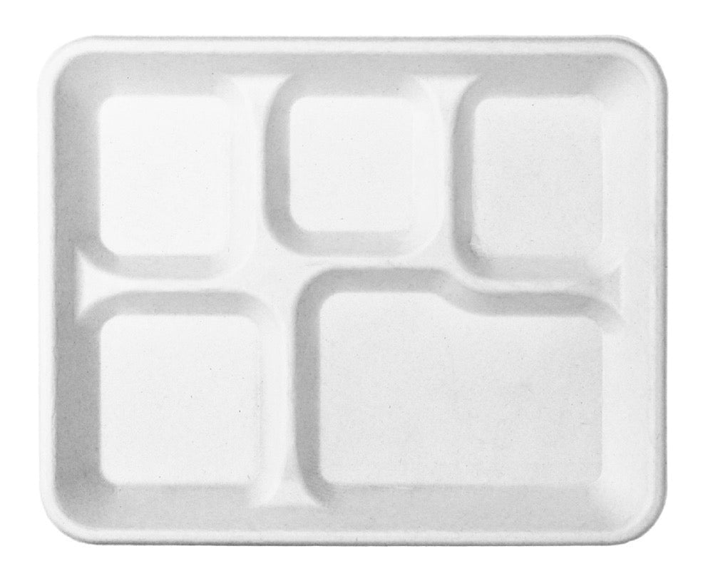 500-PACK OF TRAY FOOD COMPOSTABLE MOLDED FIBER 5-COMP DISPOSABLE