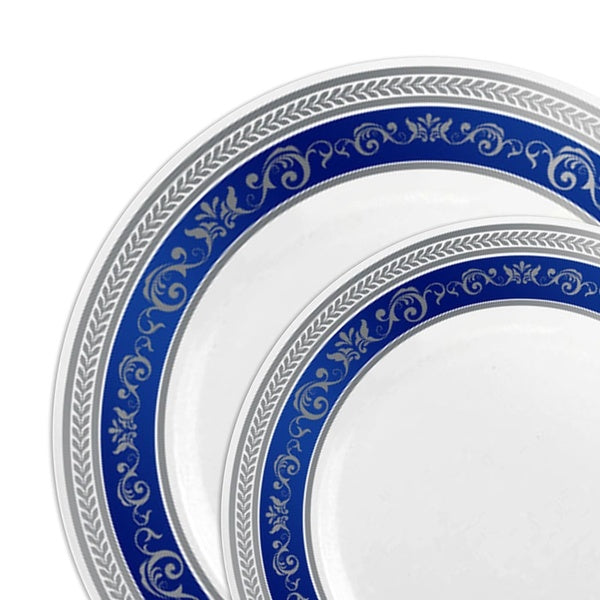 120-PACK OF Plate Set White Blue Silver Rim