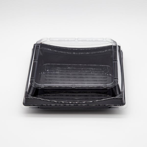6-PACK OF Heavy Duty Container Disp 7.3x7.3x2 Black Sushi Tray w/Lid #40 300 sets