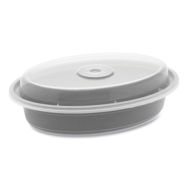150-PACK OF Container Plas Pactiv Corp. OC12B Newspring VERSAtainer - 12 oz Oval Microwavable Plastic Containers in Black/Clear (150 Count) for Hot and Cold Foods