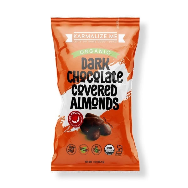24-PACK OF Organic Almonds Dark Chocolate Covered, Karmalize