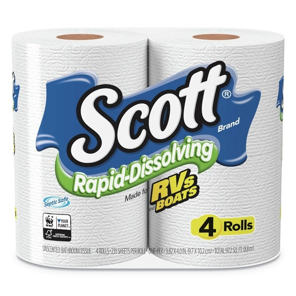 48-PACK OF Scott 47617 Rapid-Dissolving Toilet Paper - Soft, Absorbent, and RV-Safe (4 Rolls per Pack, 12 Packs per Carton)