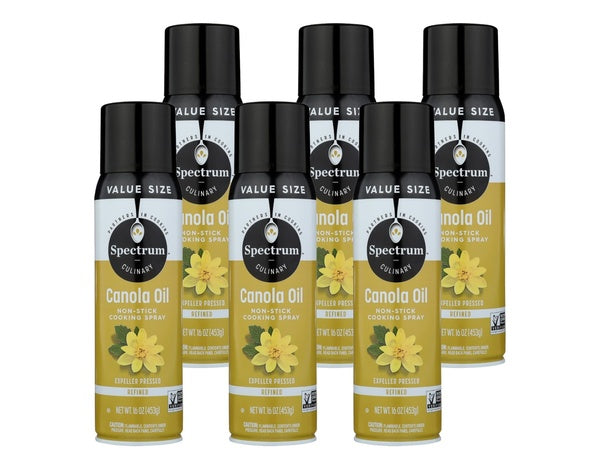 6-PACK OF Oil Canola High Heat Spray Spectrum Naturals 16 fz