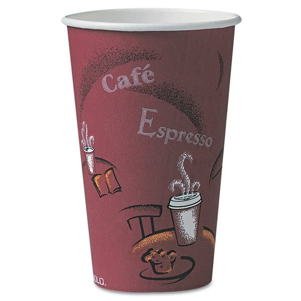 300-PACK OF Cup Paper SOLO OF16BI-0041 Maroon 16 oz Paper Bistro Hot Drink Cups - 300 Count Carton for Coffee, Tea, and Hot Beverages